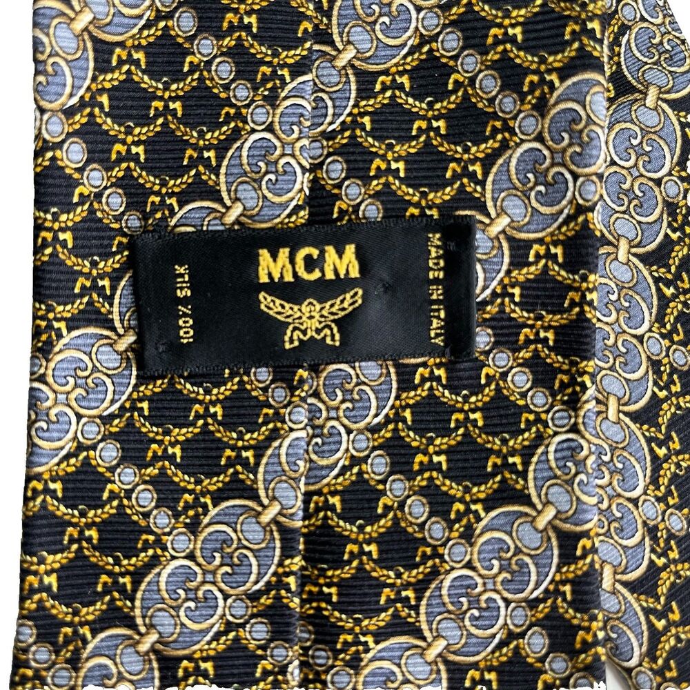 MCM Luxury Silk Paisley Tie Gold Black n Blue Elegant Formalwear Made In Italy - Picture 4 of 7